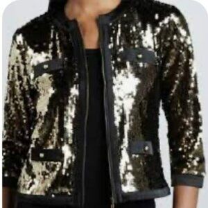 Michael Simon Gold Sequin Jacket Women Small Zipper Front Event Party Bling